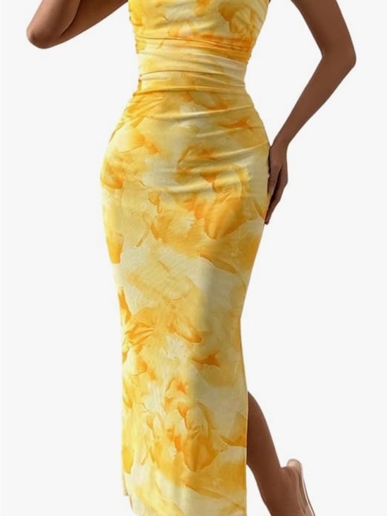 Dresses & Skirts - Yellow Bodycon Dress - Women’s Floral Print